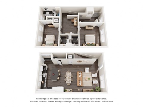 a stylized floor plan of a 1 bedroom apartment